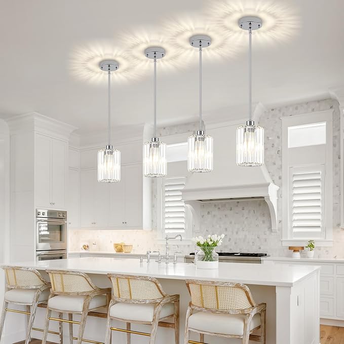 Chrome Pendant Lights,2 Pack Crystal Pendant Lighting for Kitchen Island, Modern Mini Kitchen Chandeliers Hanging Pendant Lights for Bedroom Dining Room Hallway