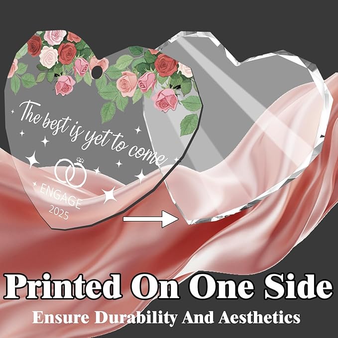 Engagement Gifts for Couples 2025 - First Christmas Just Engaged Ornament for Bride to Be Gifts,Heart Shaped Glass Keepsake for Couples Newly Engaged, Fiance, Women, Her (Red)