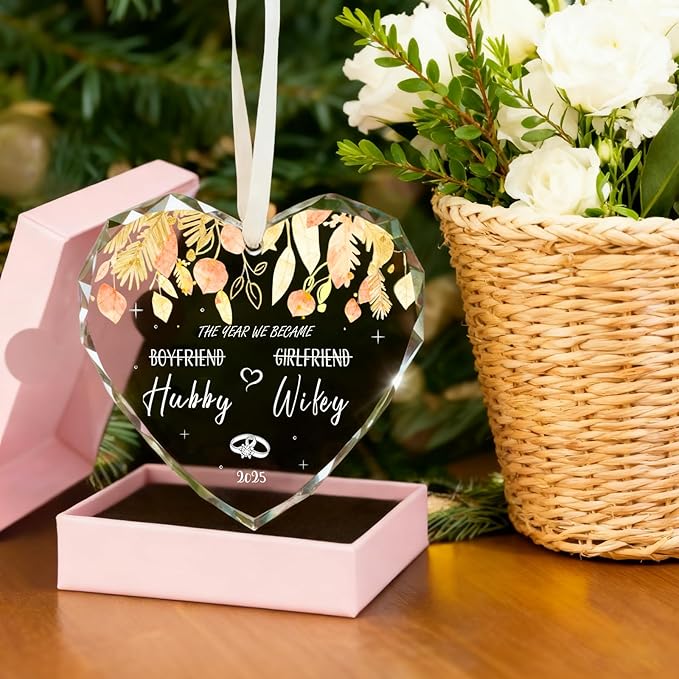 Wedding Gifts for Couples 2025 Personalized Christmas Ornaments Anniversary Valentines Christmas Engagement Gifts for Women Men Bride Just Married Couples Room Wedding Decorations Bridal Shower Gift