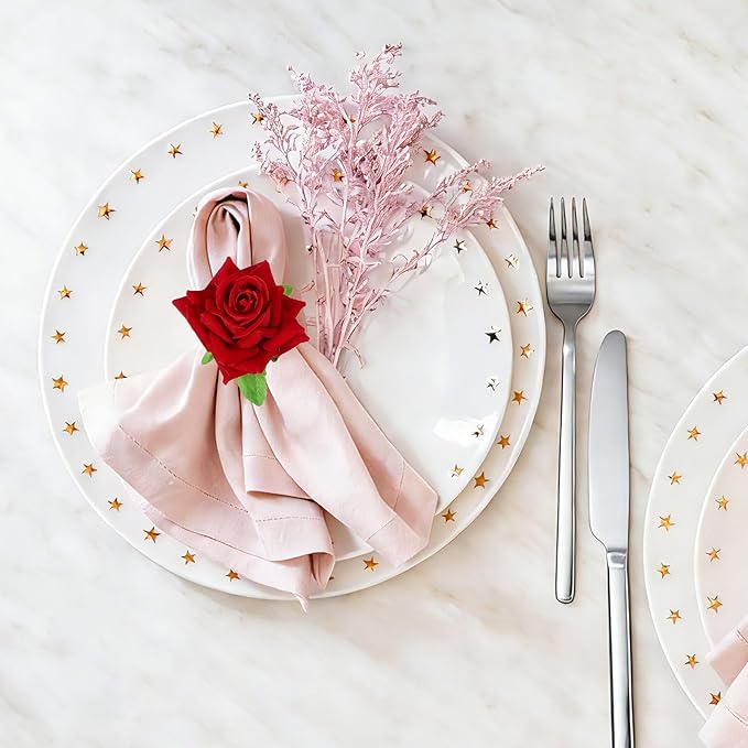 uxcell 4Pcs Flower Napkin Rings, Handmade Rose Napkin Ring Holders Buckles Table Decorations for Christmas Thanksgiving Valentine Decor Wedding Parties, Banquet, Home, Red