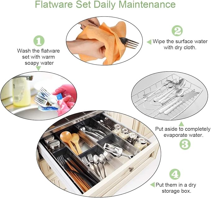 HornTide 12-Piece Flatware Sets Dinner Knife Fork Spoon 3-Piece Place Setting Service for 4 Person Stainless Steel Mirror Polishing