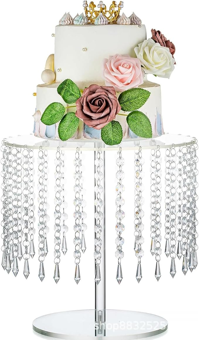 Acrylic Cake Stand, Round Crystal Cake Stands, Crystal Cake Holder Cupcakes Serving Plate for Wedding Birthday Party Table Decoration (Middle)