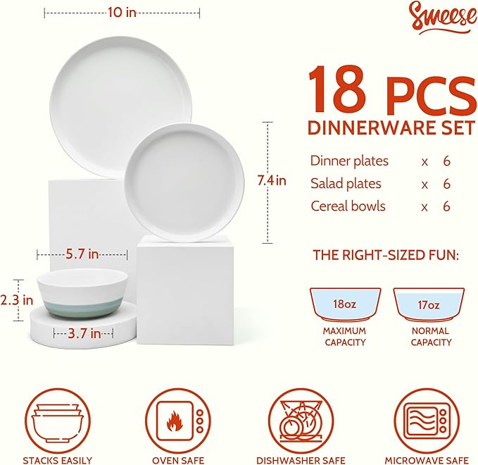 Sweese Plates and Bowls Sets,18 Pieces Modern Porcelain Dinnerware Set for 6 Handcrafted Uniqe Dinner Set Ceramic Dishware Dishes Microwave and Dishwasher Safe, Blue & Green