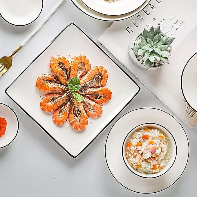 56-Piece White Dinnerware Sets, European Dinner Plate and Bowl Set, Table Service for 10-12, Phnom Penh High-End Tableware Set Microwave Safe