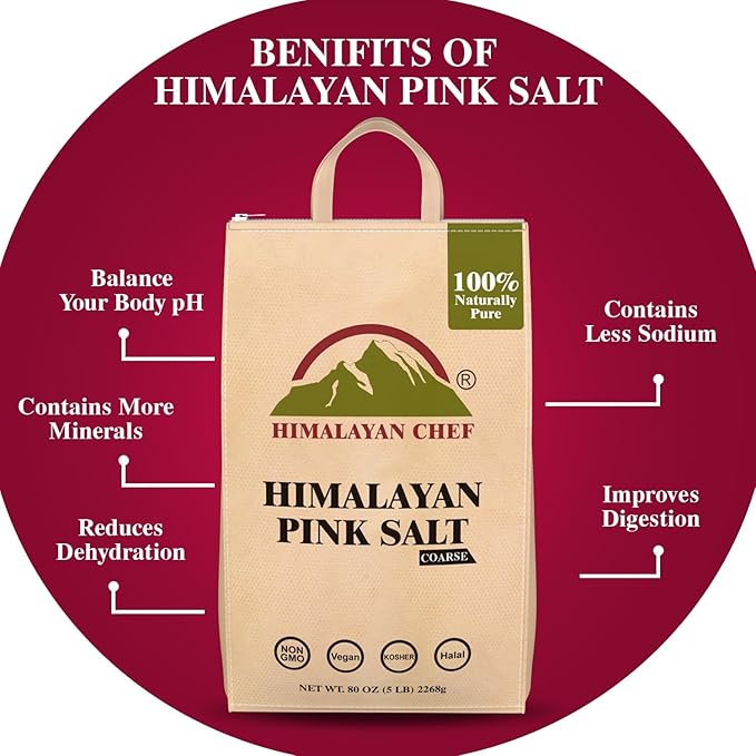 Himalayan Chef Pink Salt Coarse Grain, Salt for Grinder Refill - 5 lbs Bags | 100% Natural Salts, Non-GMO & Gluten Free, Food Grade with Rich of 84 Minerals - Pack of 2
