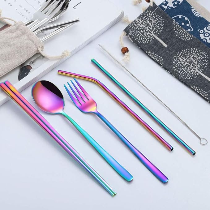 3pcs/6pcs Set Cutlery Dinnerware 304 Stainless Steel Flatware Set Tableware Dinner Spoon Fork Chopsticks Sucker Flatware Serving Sets (Gold - 6pcs)