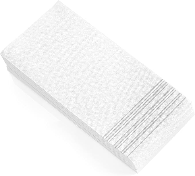 50 Pack Linen Feel Guest Paper Hand Towels | Disposable Super Absorbent Airlaid Paper Towels For Bathroom, Party, Weddings, Or Events | 12 x 17 Inches 1/6 Folded Decorative Design