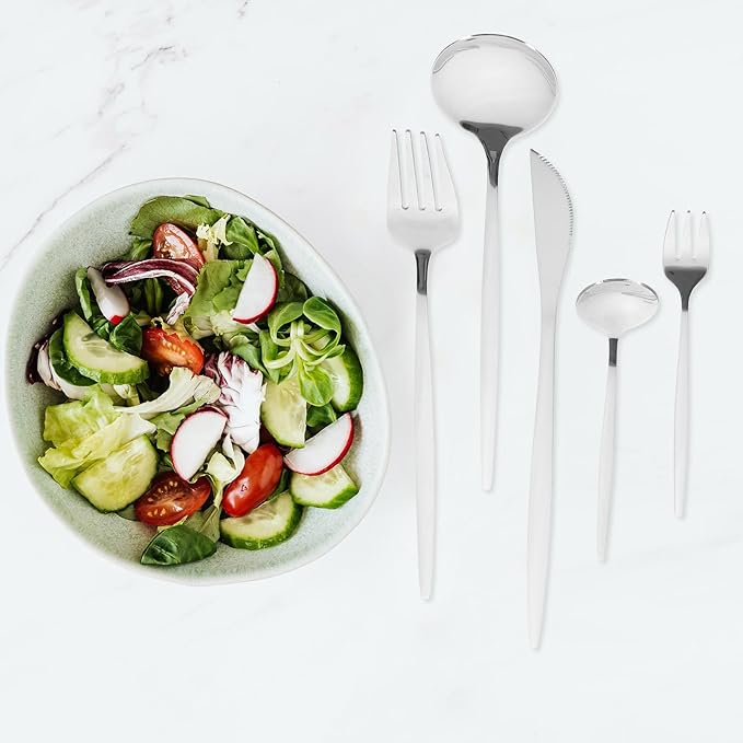 30pcs Stainless Steel Cutlery Set Silver Flatware Serving Utensils Steak Forks Spoons Knives Dinner Tableware for Home and Restaurant