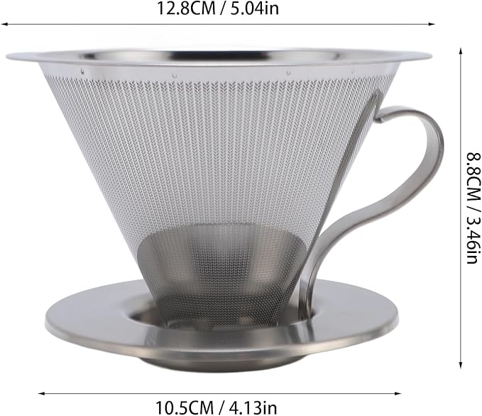 Pour Over Coffee Dripper, Stainless Steel Reusable Filter, Coffee Maker for 1-2Cups Brew, Double Mesh Design of Manual Reusable Cone Filter