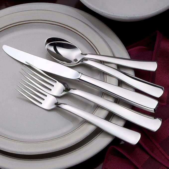 Liberty Tabletop Modern America 45-piece 18/10 Flatware Set Service for 8, Includes Serving Pieces Silverware Made in USA