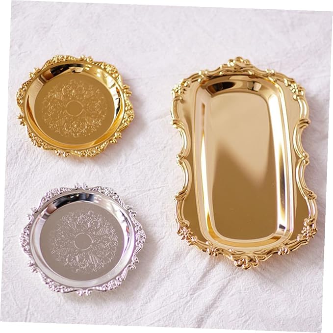 2 Pcs Stainless Steel Serving Trays Silver and Gold Storage Plates for Fruit Dessert Cake Pastry Platters Multipurpose Food Display for Kitchen Party