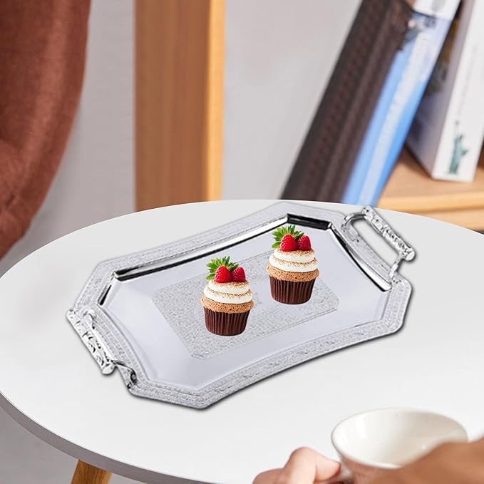 Serving Tray Ornament Organizer Cake Stand Supplies Reusable Fruit Tray Platter for Weddings Household Home Kitchen Holiday, Silver