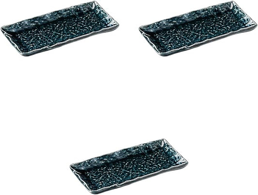 Setomonohonpo Set of 3, Navy Glazed Serving Plates, 8.1 x 4.1 x 0.8 inches (20.7 x 10.3 x 2 cm), Appetizer Plates, Porcelain