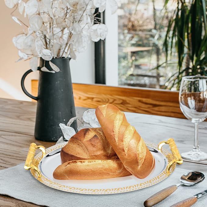 Gold Stainless Steel Oval Serving Tray Food-Grade Household Fruit and Snacks Tray European Style Coffee Table for Kitchen and Dining