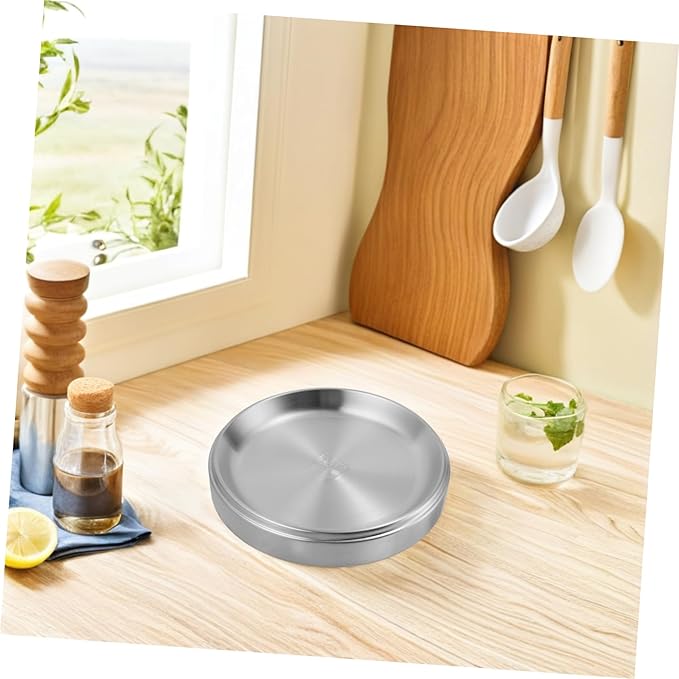 LIFKOME Stackable Stainless Steel Griddle Plate Multi Function Round Serving Tray for Prep Food for Outdoor Grills Picnics and Home Kitchens Elegant Design