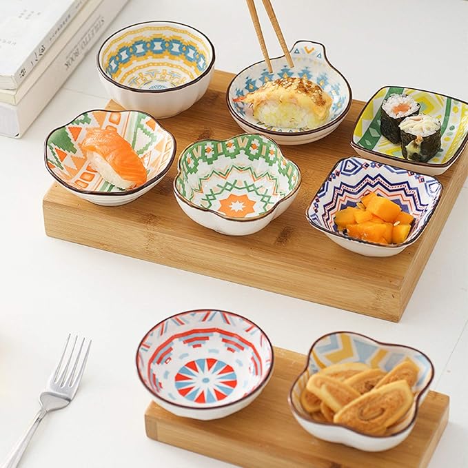 Dipping Sauce Dish Dipping Bowl Appetizer Plates 4 Pack Durable Ceramic Sauce Dish/Sauce Dipping Bowls Mini Dinnerware Plate Condiment Dish for Paste Jam Sushi Assorted Dipping Sauce Bowls/Dishes