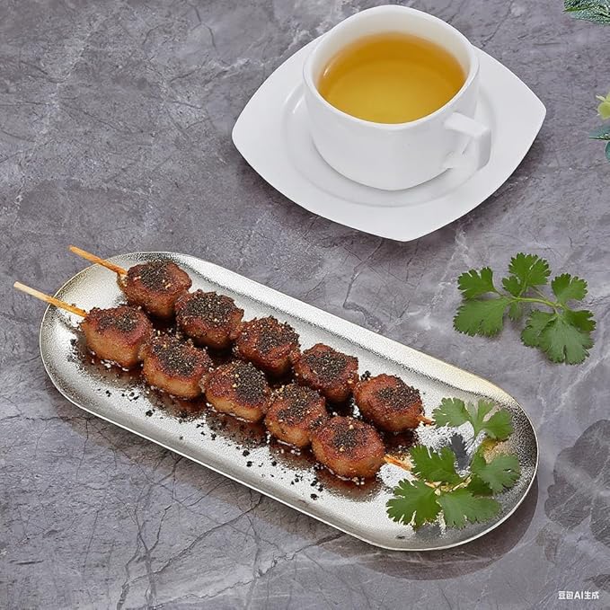 10X4 inch ellipse Appetizer Plates,thick stainless steel Dinner Plates, Pasta Dessert Plates for Sushi, Fruit oven/Dishwasher Safe, Set of 4,silver