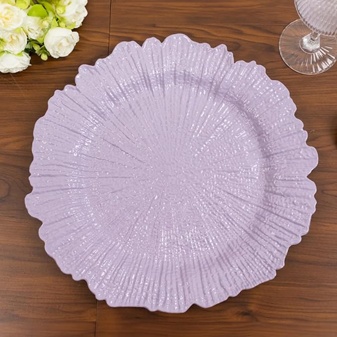 13" Charger Plates - Set of 24 - Acrylic Lavender Lilac Round Reef Disposable Chargers, Ideal for Dinner Party Wedding Holiday Bulk Events
