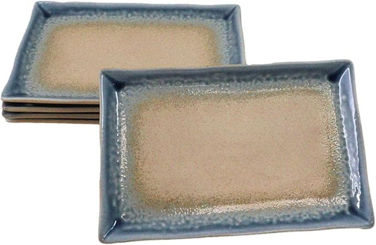 Ebros Gift Artistic Blue River Ao Nagashi Collection Dinnerware Serveware Kitchenware Set Asian Japanese Restaurant Supply (Pack Of 5 Rectangular Sushi Plates 7.75" L)