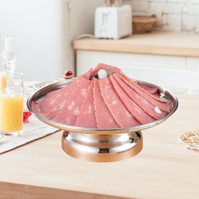 Chilled Seafood Serving Tray with Base Stand for Hot Pot, Silver