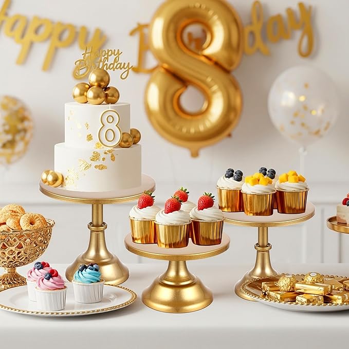 3 PCS Gold Cake Stand Set, Dessert Table Display Set with Wedding Cupcake Stand and Cake Stands for Party, Wedding, Birthday, Anniversary, Baby Shower, Thanksgiving, Christmas