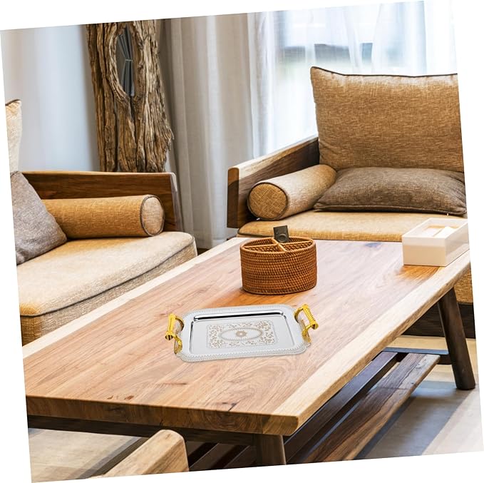 Garneck 1pc Creative European Plate Serving Tray Vintage Double Handle Buffet Tray for Home Parties and Restaurants Easy to Clean Gold Pattern for Cakes and Fruits