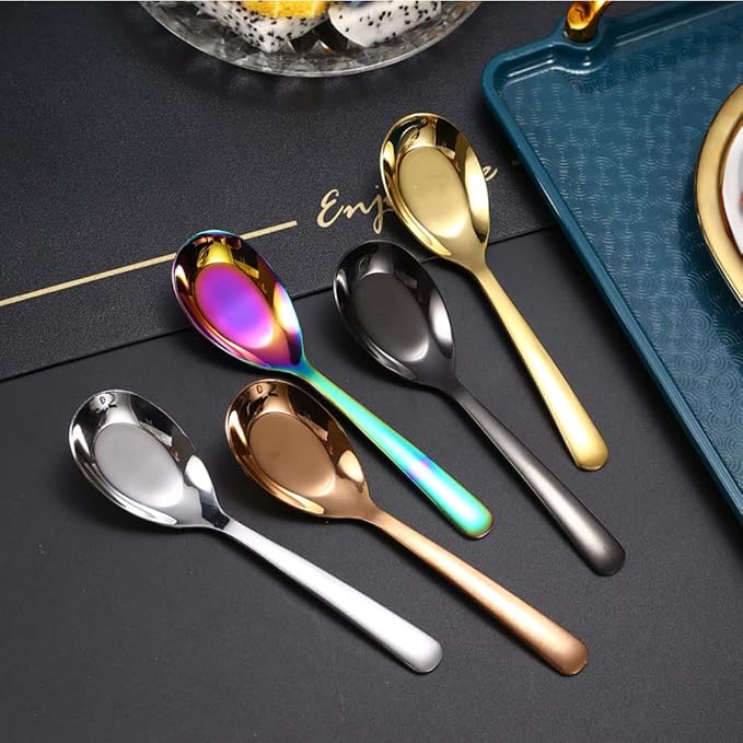 5 PCS Stainless Steel Soup Spoons, Mirror Finish - Kitchen Serving & Dessert Spoons for Soup, Rice, Tea, Milk, Coffee, Dessert & Ice Cream (Rose Gold)
