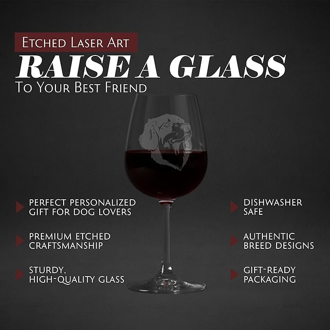 Etched Laser Art Hovawart Personalized Dog Themed Etched 12.75oz Wine Glass Custom Dog Breed Wine Glasses, Ideal for Pet Lovers, Unique Birthday Gift for Men & Women, Personalized Gift