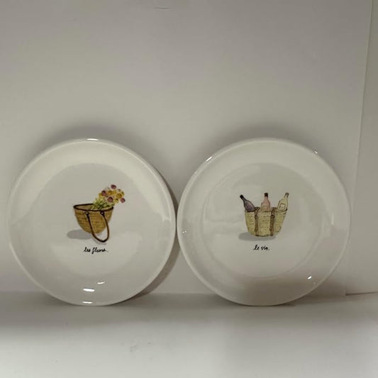 Rae -LE FLEURS+ LE VIN Appitizer Plate Set 6 Inches SPRING - PICNIC - FRENCH STYLE PLATE- Dunn By Magenta