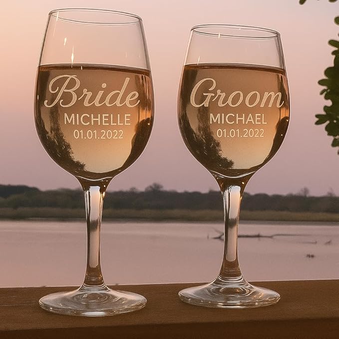 Gifts Inscribed Personalized Mr and Mrs Wine Glass Set of 2 – Custom Engraved Wedding Wine Glasses Gift for Couples, Engagement, Birthday, or Anniversary