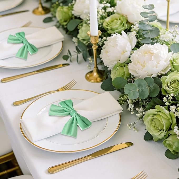 12 Pcs Sage Green Bow Napkin Rings,Wedding Napkin Rings,Velvet Napkin Ring Holders for Holiday Serviette Birthday Anniversary Party Dinner Wedding Dining Tableware Decoration