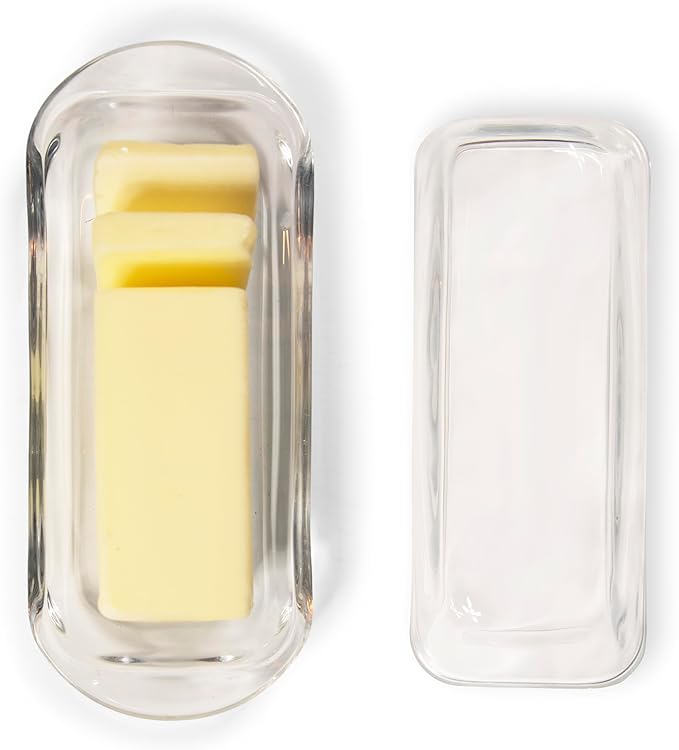 Kangaroo Decorative Clear Glass Butter Dish with Lid for Countertop & Refrigerator - Crystal Covered Butter Tray Storage Container Holder for Counter & Fridge - Best Thanksgiving Butter Dish with Lid