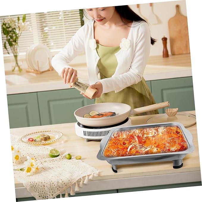 590g Stainless Steel Dinner Plate for Buffet Rectangular Serving Tray Lid for Parties and Entertaining