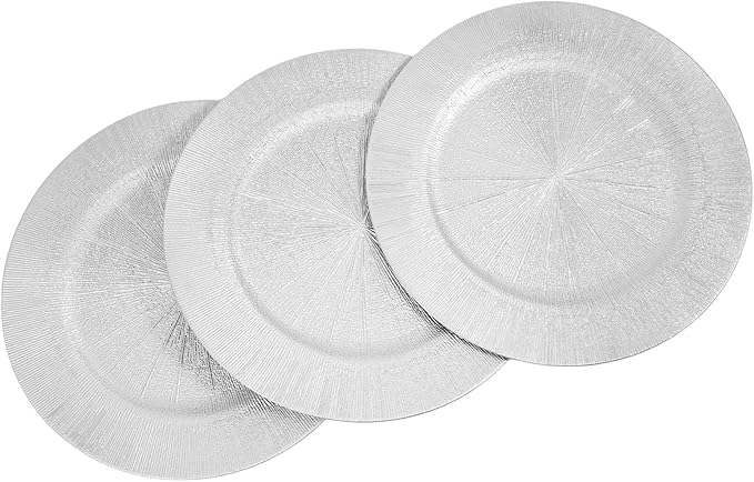 Sliver Plastic Charger Plates Set of 100, 13” Reusable Party Chargers for Dinner Plates, Elegant Round Service Plate Chargers Bulk Decorative for Wedding, Catering Table Decor