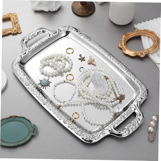 1Pc Vintage Metal Kitchen Tray Multi Purpose Serving Tray for Dining Room Tableware Food Plates with Handles Retro Style for Kitchen and Living Room Decor