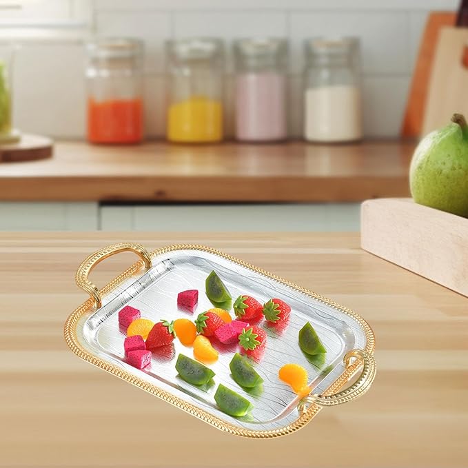 Serving Tray Tea Cup Holder Iron Art Cosmetic Perfume Makeup Display Vanity Tray Decorative Tray for Dressing Room Bathroom, M