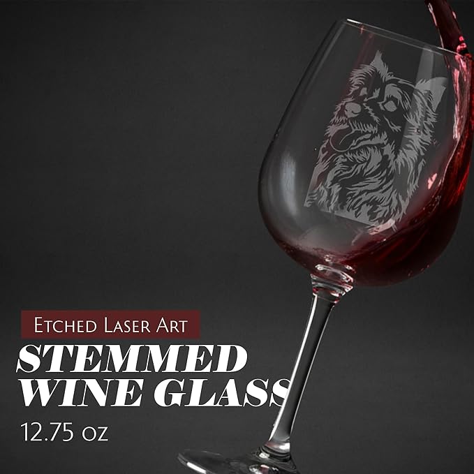 Etched Laser Art Australian Terrier Personalized Dog Themed Etched 12.75oz Wine Glass Custom Dog Breed Wine Glasses, Ideal for Pet Lovers, Unique Birthday Gift for Men & Women, Personalized Gift