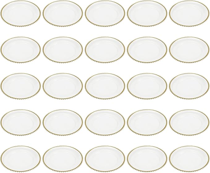 25Pcs Antique Clear Charger Plates, 13" Round Decorative Reef Chargers for Dinner Plates, Reusable Plastic Charger Plates Bulk with Gold Bead Rim for Wedding, Dinner, Party, Bridal Shower