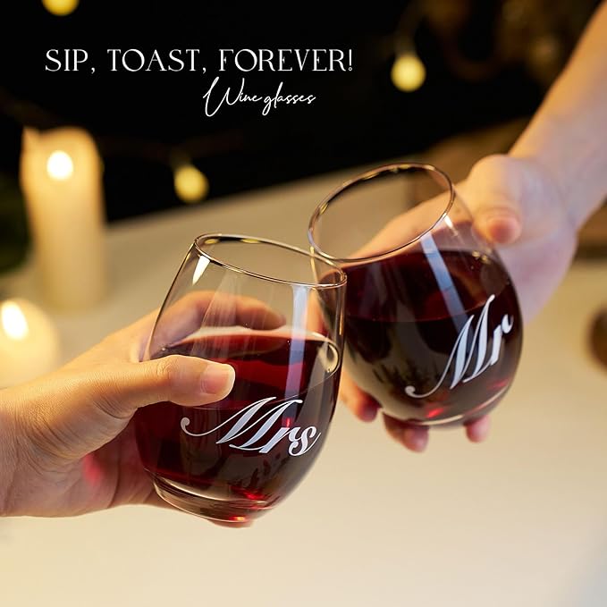 AW BRIDAL Engagement Gifts for Couples 2025, Mr and Mrs Wine Glasses with Decanter Set for Anniversary Christmas, Wedding Gift for Newly Engaged Couple, Bridal Shower Gift for Bride to Be
