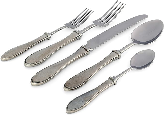 Vagabond House 5 Piece Pewter Wales Pattern Flatware Set 9.5 inch Long