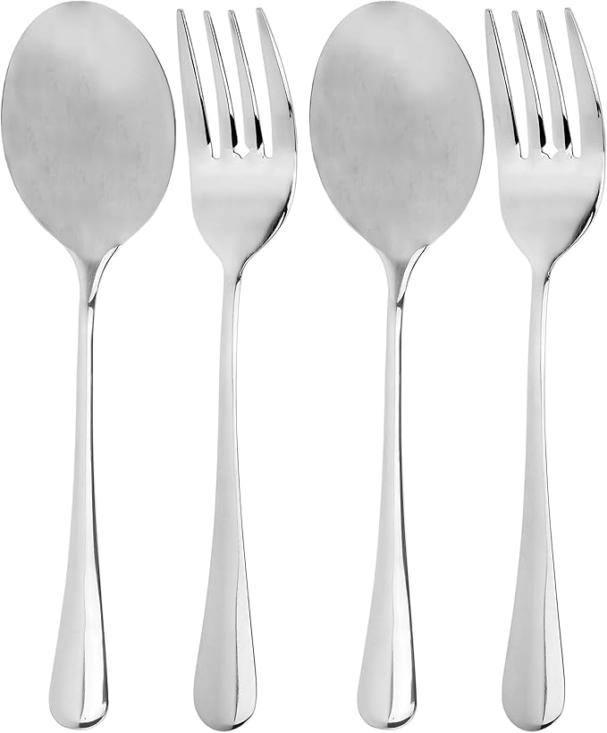 Cornucopia Brands Serving Spoons & Large Serving Forks Set (4 pack, 2 of each); Buffet & Banquet Style Elegant Classic Serving Utensils