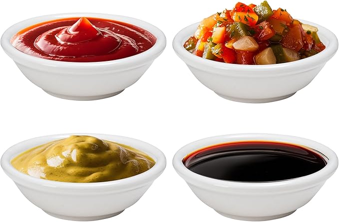 Vikko Mini White Bowls, Set of 4 Porcelain Dipping Sauce Cups, Pinch Bowls for Cooking Prep, Stackable Round Spice Bowls, Mini Bowl