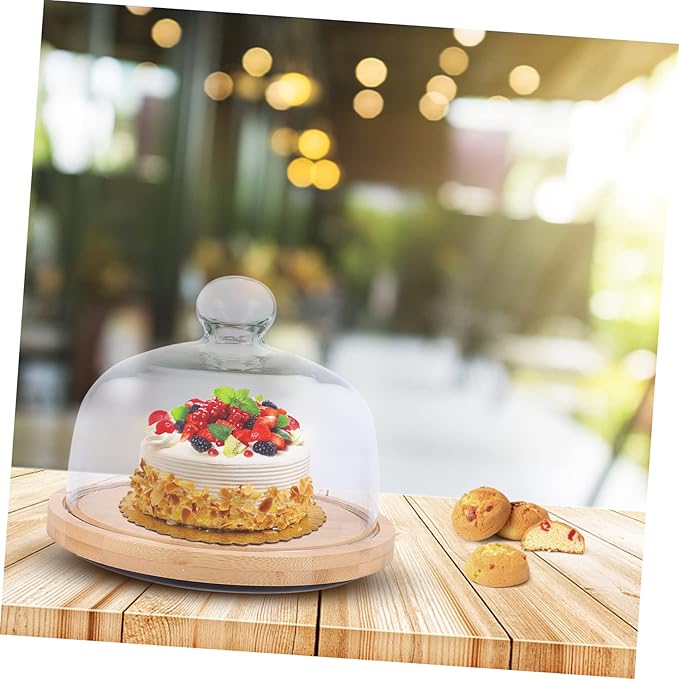 LIFKOME 1pc Rotating Cake Tray Glass Cover Practical Food Plate for Parties and Events Khaki for Desserts and Pastries Display