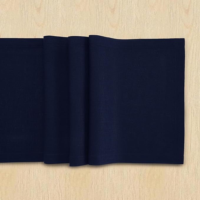 Solino Home Linen Navy Blue Table Runner 48 Inches - 100% Pure Linen Small Table Runner 14 x 48 Inch Ideal for Dresser and Coffee Tables - Christmas, Holiday, Winter, New Year - Fete
