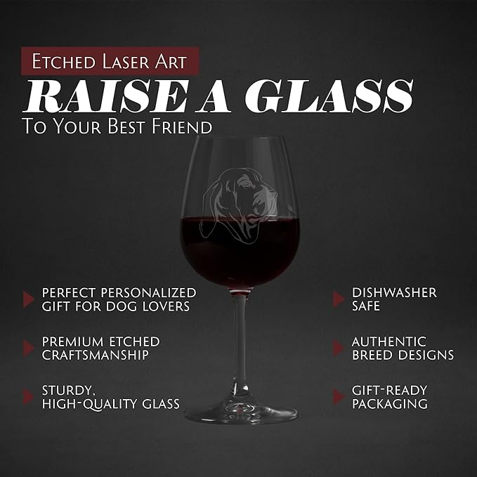 Etched Laser Art Fila Brasileiro (Brazilian Mastiff) Personalized Dog Themed Etched 12.75oz Wine Glass Custom Dog Breed Wine Glasses for Pet Lovers, Personalized Birthday Gift for Men & Women