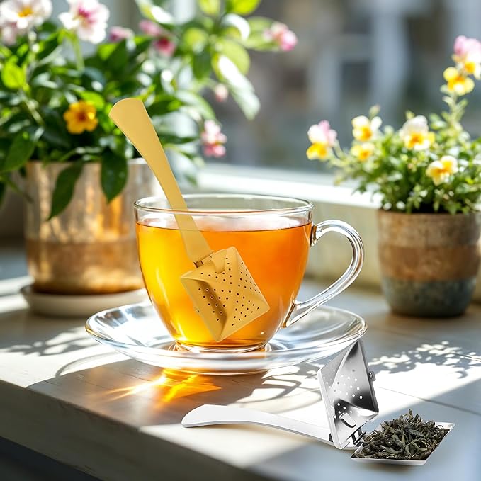 2PCS Stainless Steel Tea Infuser,Creative Square Tea Diffuser with Fine Holes Tea Strainer Steeper for Loose Leaf Tea Spices Seasonings Teawear Accessories Father's Day Gift, Gold+Silver