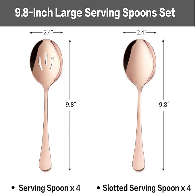 LIANYU 8-Piece Large Copper Serving Spoons, Copper Slotted Serving Spoons, 9.8Inch Stainless Steel Serving Utensils for Party Buffet Restaurant Banquet Dinner Catering, Dishwasher Safe