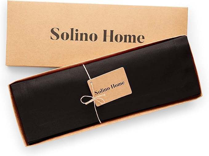 Solino Home Black Cotton Linen Placemats Set of 4 - Machine Washable Placemats 14 x 19 Inch for Winter, Christmas, Holiday, New Year - Dru