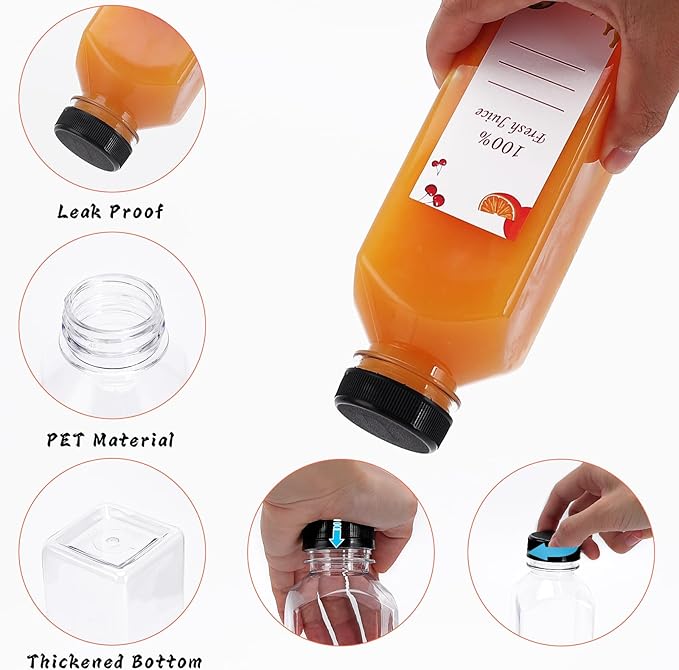 Plastic Juice Bottles 150 pcs 16 oz Empty Plastic Water Bottles with Caps Reusable Clear Beverage Containers for Drinking, Juicing, Smoothie, Water with 2 Brushes, 2 Funnels (16-OZ)