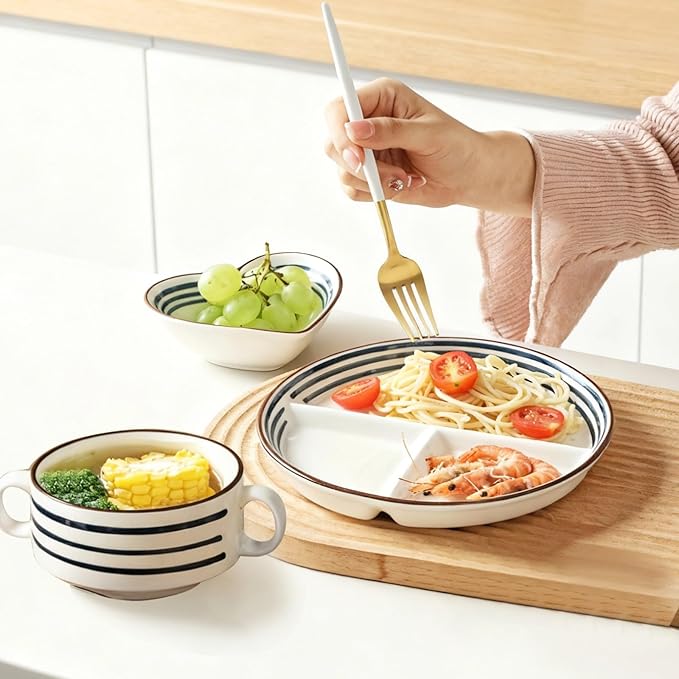 Ceramic Tableware Set, 3 Pieces: Plates, Bowl & Cup, Adult & Kid Design
